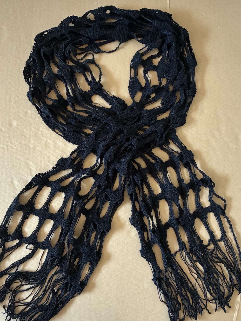 Y2K Witchy Goth Fishnet Knit Scarf Grid Pattern Fringe Trim Fairy Grunge Winter